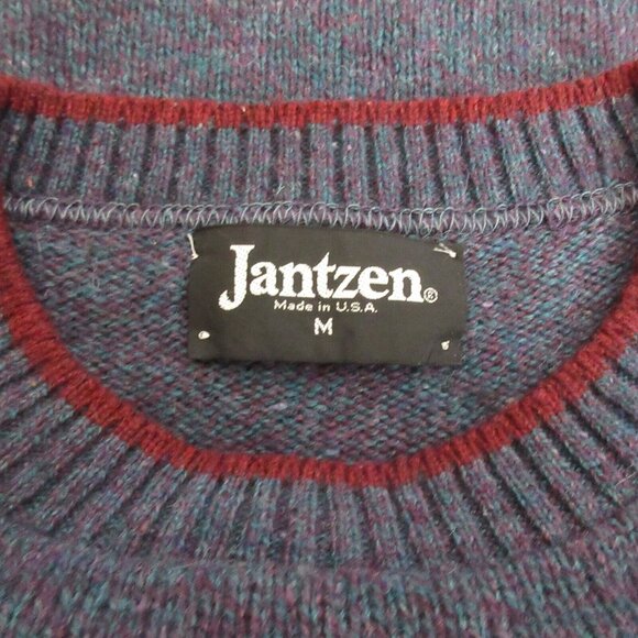 Vintage Jantzen Sweater Mens Sz Medium Blue Variegated Crew Neck Wool Pullover - Picture 3 of 7